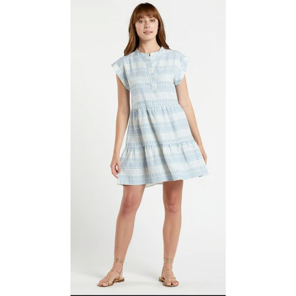 Marie Oliver Womens Lachlan Light Blue Silk Linen Blend Mini Dress - Picture 1 of 9